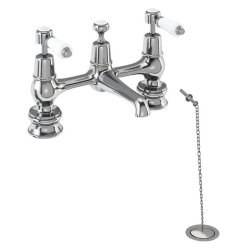 Burlington Kensington Chrome 2 Tap Hole Bridge Basin Mixer with Plug and Chain Waste Regent Base
