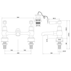 Burlington Kensington Chrome 2 Tap Hole Bridge Basin Mixer with Plug and Chain Waste Burlington Kensington Chrome 2 Tap Hole Bridge Basin Mixer with Plug and Chain Waste Regent Dimensions