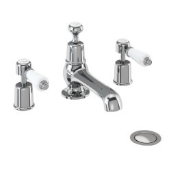 Burlington Kensington Chrome 3 Tap Hole Basin Mixer with Pop Up Waste