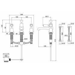 Burlington Kensington Chrome 3 Tap Hole Basin Mixer with Pop Up Waste Burlington Kensington Chrome 3 Tap Hole Basin Mixer with Pop Up Waste Dimensions