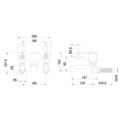 Burlington Kensington Chrome Wall Mounted Bath Filler Burlington Kensington Chrome Wall Mounted Bath Filler Dimensions