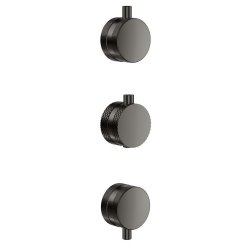Scudo Concealed Two Outlet Shower Valve with Gunmetal Plate Knurled Handles