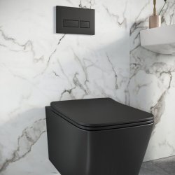 Scudo Riviera Black Rimless Square Wall Hung Pan and Soft Close Seat