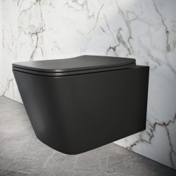 Scudo Riviera Black Rimless Square Wall Hung Pan and Soft Close Seat