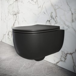 Scudo Riviera Black Rimless Round Wall Hung Pan and Soft Close Seat