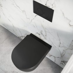 Scudo Riviera Black Rimless Round Wall Hung Pan and Soft Close Seat