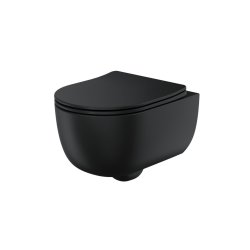Scudo Riviera Black Rimless Round Wall Hung Pan and Soft Close Seat