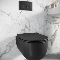 Scudo Riviera Black Rimless Round Wall Hung Pan and Soft Close Seat
