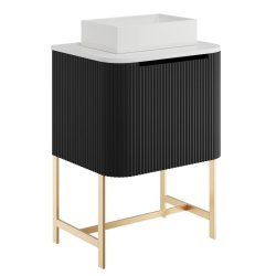 Scudo Linea Curve 600mm Matt Black Wall Hung Vanity Unit with Basin and Legs Countertop With Rectangular Basin