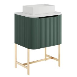 Scudo Linea Curve 600mm Reed Green Wall Hung Vanity Unit with Basin and Legs Countertop With Rectangular Basin
