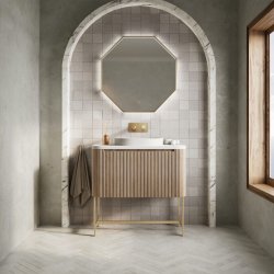 Scudo Linea Curve 900mm Sonoma Oak Wall Hung Vanity Unit and Basin