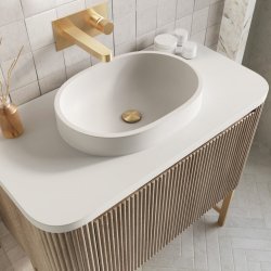 Scudo Linea Curve 900mm Sonoma Oak Wall Hung Vanity Unit and Basin