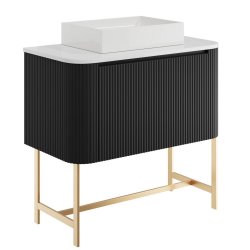 Scudo Linea Curve 900mm Matt Black Wall Hung Vanity Unit with Basin and Legs Countertop With Rectangular Basin