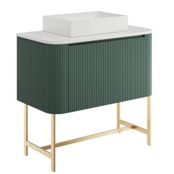 Scudo Linea Curve 900mm Reed Green Wall Hung Vanity Unit with Basin and Legs Countertop With Rectangular Basin