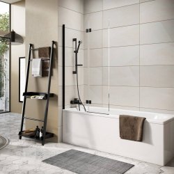 Scudo Dawn Thalia 1500 x 900mm Black Inward Opening Bath Screen