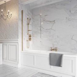 Scudo Dawn Thalia 1500 x 800mm Brushed Brass Single Panel Bath Screen