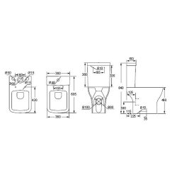 Scudo Porto Rimless Open Back Comfort Height Pan with Cistern and Wrap Over Seat