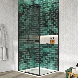 Scudo Dawn Athena 900mm Black Hinged Inline Shower Door