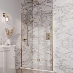 Scudo Dawn Athena 1000mm Brushed Brass Hinged Inline Shower Door