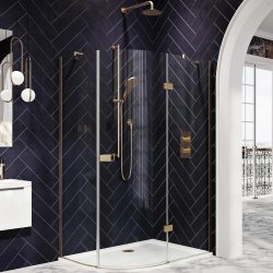 Scudo Dawn Athena 1200 x 800mm Brushed Brass Hinged Offset Quadrant Shower Enclosure