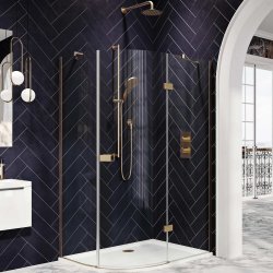 Scudo Dawn Athena 1200 x 900mm Brushed Brass Hinged Offset Quadrant Shower Enclosure