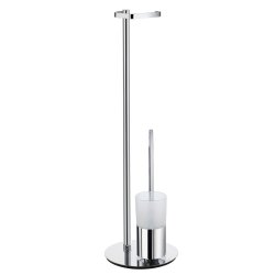 Smedbo Outline Round Toilet Roll Holder and Brush with Glass Container