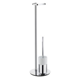 Smedbo Outline Round Toilet Roll Holder and Brush with Porcelain Container