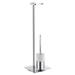 Smedbo Outline Square Toilet Roll Holder and Brush with Porcelain Container
