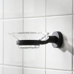 Miller Bond Clear Glass Soap Dish and Matt Black Holder