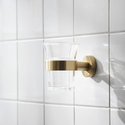 Miller Bond Clear Glass Tumbler and Brushed Brass Holder