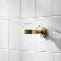 Miller Bond Clear Glass Soap Dish and Brushed Brass Holder