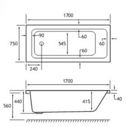 Beaufort Portland SE 1700 x 750mm 5mm Bath