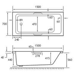 Beaufort? Portland SE 1500 x 700mm Reinforced Twin Grip Bath