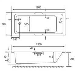 Beaufort? Portland SE 1800 x 800mm Reinforced Twin Grip Bath