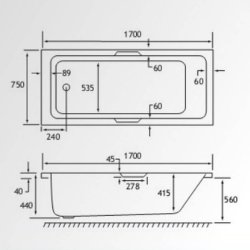 Beaufort? Portland SE 1700 x 750mm Reinforced Twin Grip Bath