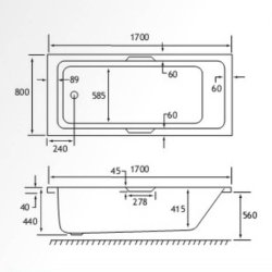 Beaufort? Portland SE 1700 x 800mm Reinforced Twin Grip Bath
