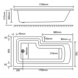 Beaufort? Shannon 1700 x 850mm RH L Shaped Reinforced Bath