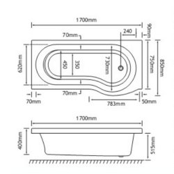 Beaufort? Shannon 1700 x 850mm LH P Shaped Reinforced Bath