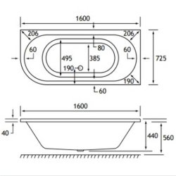 Beaufort? Biscay DE RH 1600 x 725mm Reinforced Bath