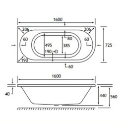 Beaufort? Biscay DE LH 1600 x 725mm Reinforced Bath