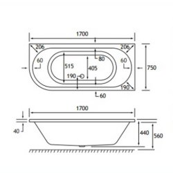 Beaufort? Biscay DE RH 1700 x 750mm Reinforced Bath