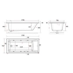 Beaufort? Portland SE 1700 x 750mm 6 Jet Whirlpool Reinforced Bath