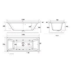 Beaufort? Portland DE 1700 x 750mm 6 Jet Whirlpool Reinforced Bath