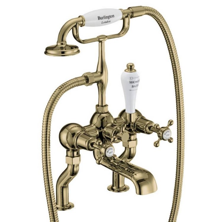 Burlington Claremont Gold Deck Mounted Bath Shower Mixer Standard Base