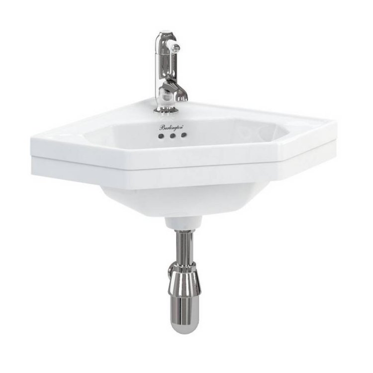 Burlington Corner 600mm 1 Tap Hole Cloakroom Basin and Bottle Trap Chrome Bottle Trap
