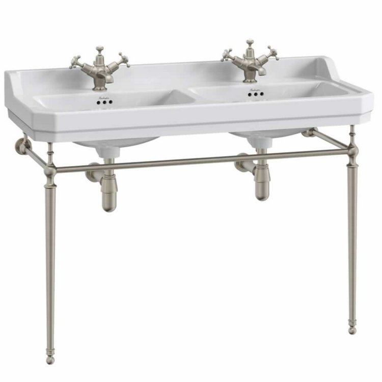 Burlington Edwardian 1200mm One Tap Hole Double Basin Brushed Nickel Washstand