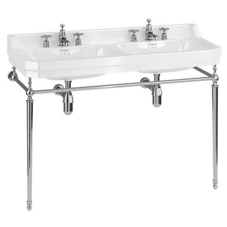 Burlington Edwardian 1200mm Three Tap Hole Double Basin Chrome Washstand
