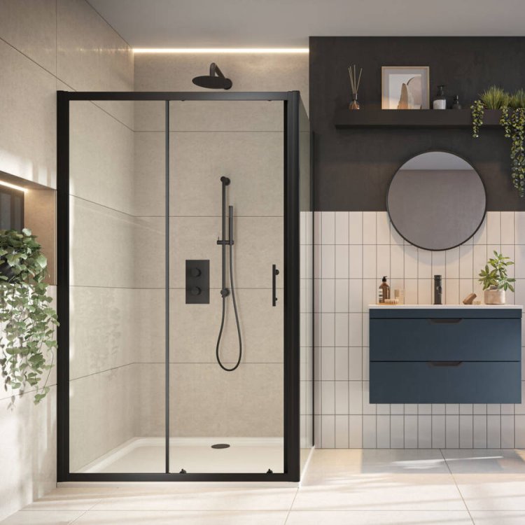 Scudo S6 1000mm Black Sliding Shower Door