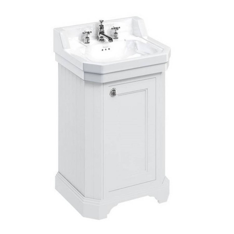 Burlington Edwardian 560mm Matt White Cloakroom Vanity Unit with Basin Three Tap Hole Basin