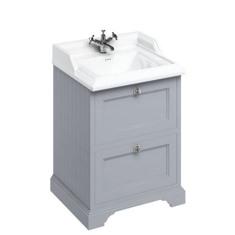 Burlington Freestanding 650mm Classic Grey Vanity Unit with Drawers and Basin One Tap Hole Basin